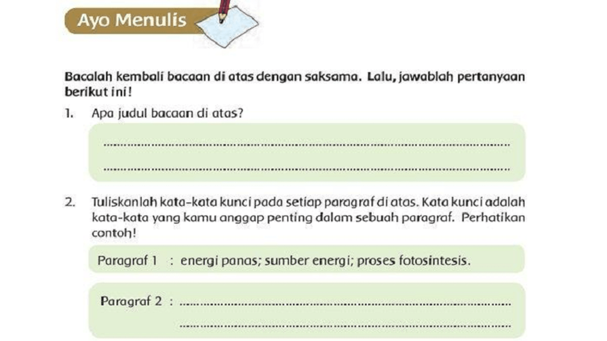 Kunci Jawaban Buku Tema 6 Kelas 5 Halaman 4, Ayo Menulis! Apa Kata ...