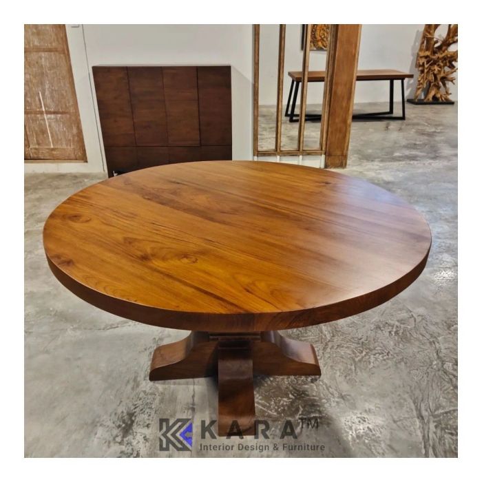 Meja Makan Bundar 120 cm Kayu Jati Solid / Teak Round Dining Table ...